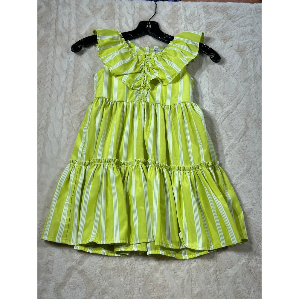Habitual Girls Lime Green Striped Dress Size 6 NWT Ruffle